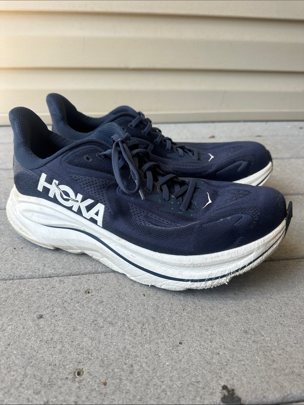 Hoka Men's Clifton 12.5US Navy and White Running Shoes - Cushioned Road Trainer